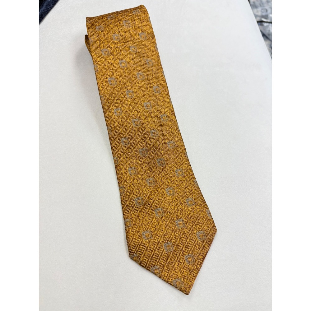 Ermenegildo Zegna Silk Tie Vintage Gold Italy Geometric Luxury Formal